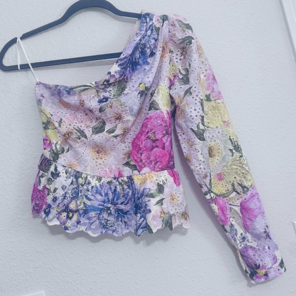 NWT Express Eyelet Floral Gathered One Shoulder Peplum Top Size 0 (XXS-XS) - Picture 1 of 16